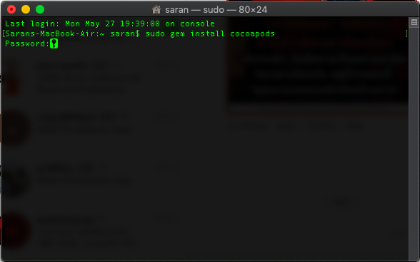 ภาพที่ 1 เปิด Terminal แล้วพิมพ์คำสั่งเพื่อติดตั้ง coacopods